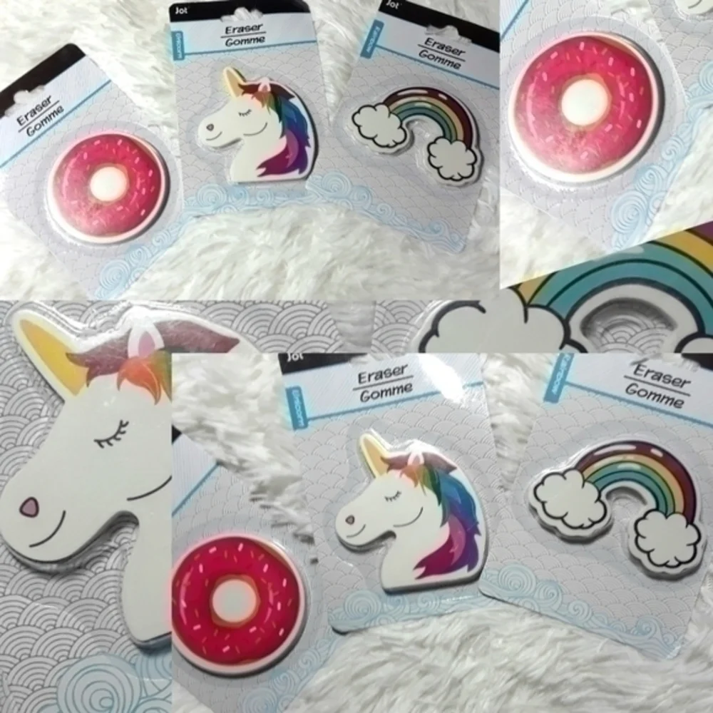 Colorful Donut, Unicorn, Rainbow Erasers …